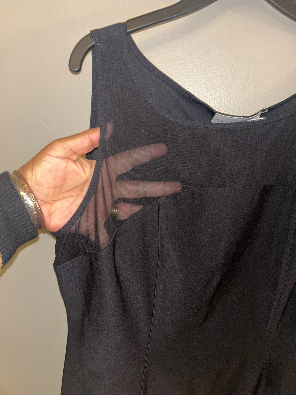 Newport News Dress - vintage black shift with sheer mesh chest panel